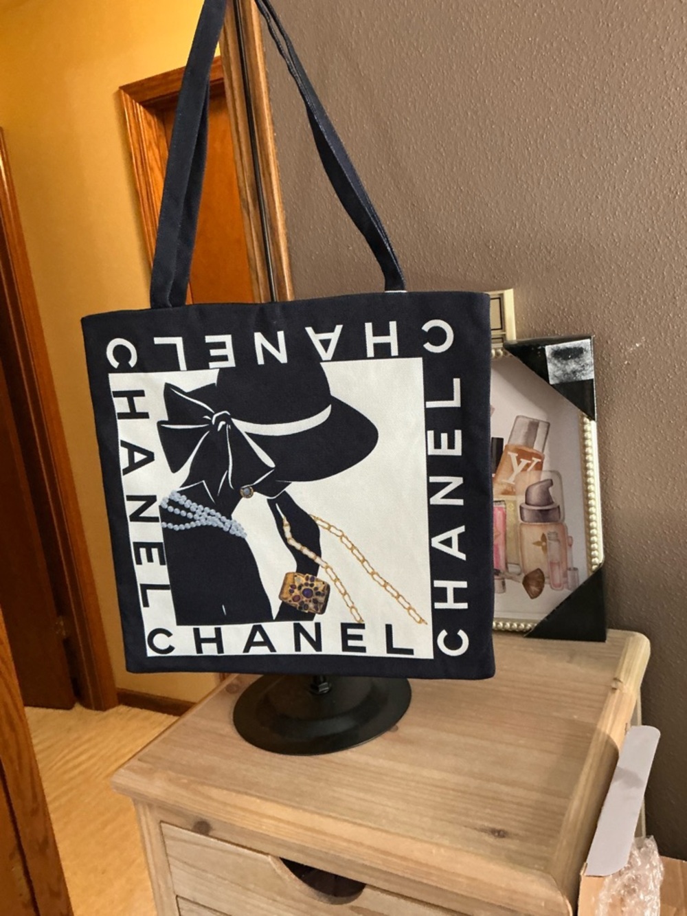 CHANEL Black and White Graphic Canvas Tote GWP